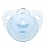 NUK Пустышка ортодонтическая "BABY BLUE", силикон, размер 1 "Кораблик" с контейнером
