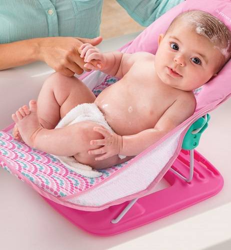 Summer Infant Лежак для купания Deluxe Baby Bather / розовый/волны для купания младенца