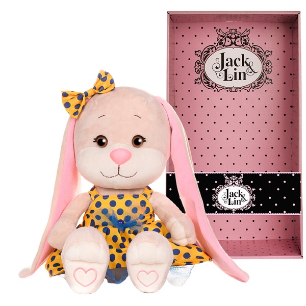 Jack&Lin Мягкая игрушка "Зайка в Желтом Платье в Синий Горошек", 25 см