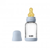 Стеклянная бутылочка для кормления латексной соской, медленный поток BIBS - Baby Blue, 120 мл