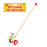 Каталка деревянная Зебра на палочке с бубенцами
