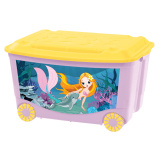 Пластишка Ящик для игрушек на колесах с аппликацией /  цвет желтый, розовый