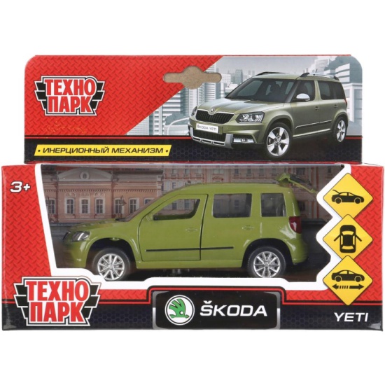 Технопарк Металлическая модель Skoda Yeti, 12 см, открывающиеся  двери, багаж, инерция / зеленый