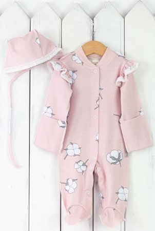 Baby Boom Комплект: комбинезон и чепчик Хлопок на розовом