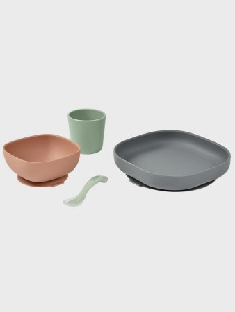 BEABA Набор посуды TERRACOTTA COFFRET REPAS SILIC TERRACOTTA: 2 тарелки, стакан, ложка, силикон