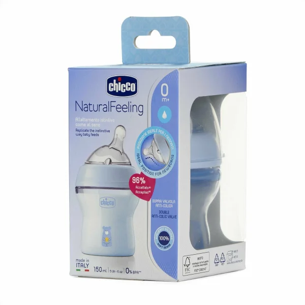 Бутылочка Natural Feeling,0мес.+,силиконовая соска с наклоном и флексорами,150мл., CHICCO