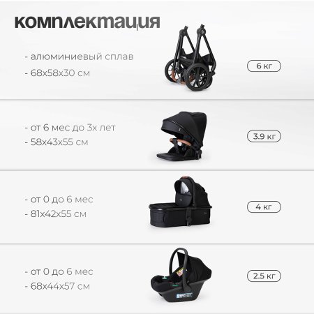 (Т) Коляска 3в1 Bambini Moretti Travel  (Black)