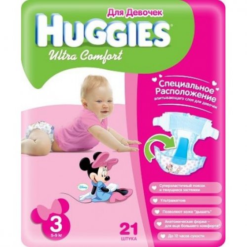 Huggies Ultra Comfort, Миди для девочек, 5-9 кг., 21 шт.