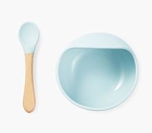 Happy baby Набор посуды для детей: миска на присоске и ложка / цвет light blue					