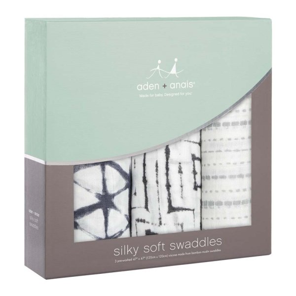 Aden&Anais Набор пеленок из бамбука Pebble shibori, 3 штуки / цвет белый, синий