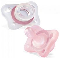 Chicco Пустышка Physio Soft Mini, силикон, 2-6 месяцев, 2 штуки / цвет розовый					