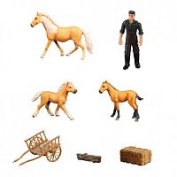 Паремо Фигурки животных серии "Мир лошадей": Авелинская лошадь и 2 жеребенка, фермер, телега					