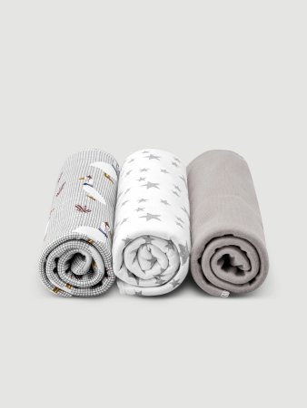 Сет 3х пелёнок Mjölk Гуси/Песочный серый/Звёзды (80см*80см)