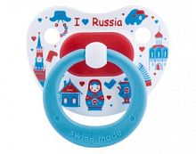 Пустышка Bibi дневная с 1 дня "Я люблю Россию" / синяя