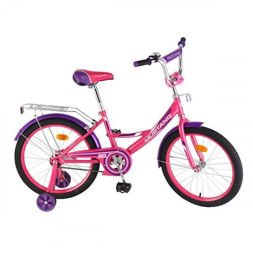 Велосипед детский 20" Mustang A-ТИП / страховочные колеса / звонок /  розовый + фиолетовый