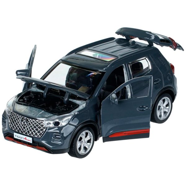 Машина металл chery tiggo 4 pro 12 см, двери, кап, баг,инер,темно-серый,кор. Технопарк 415037