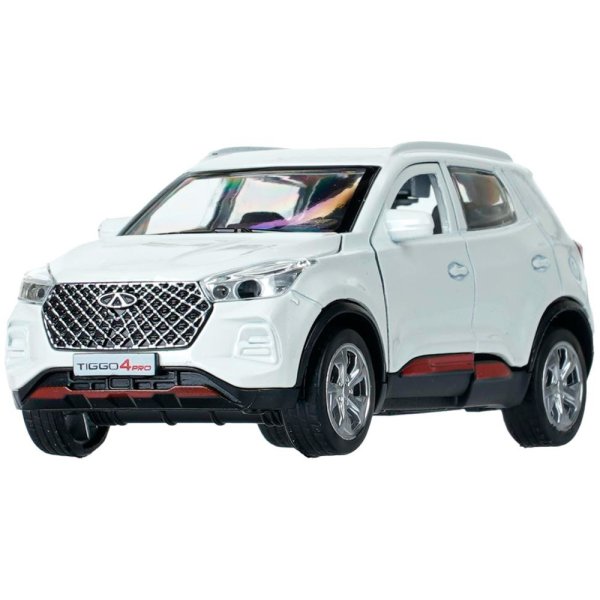 Машина металл chery tiggo 4 pro 12 см, двери, кап, баг, инер, белый, кор. Технопарк 415041