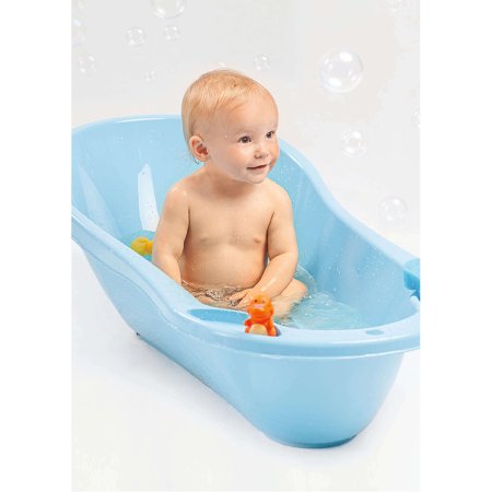 Пластишка детская ванна с клапаном для слива воды / цвет светло-голубой