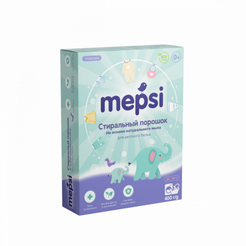 Mepsi Стиральный порошок на основе натурального мыла гипоаллергенный для детского белья  400 гр.