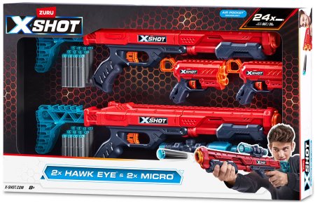 Игровой набор ZURU X-Shot EXCEL Комбо (бластеры 2х Хоукай + 2х Микро v2.0, 24 снаряда)