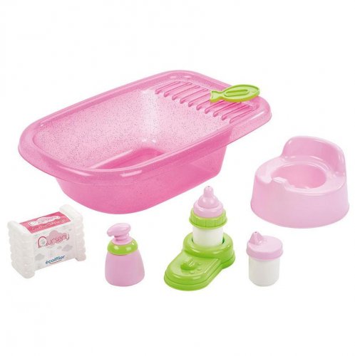 Ecoiffier Детский набор по уходу за куклой с ванной и аксессуарами / цвет розовый, зеленый