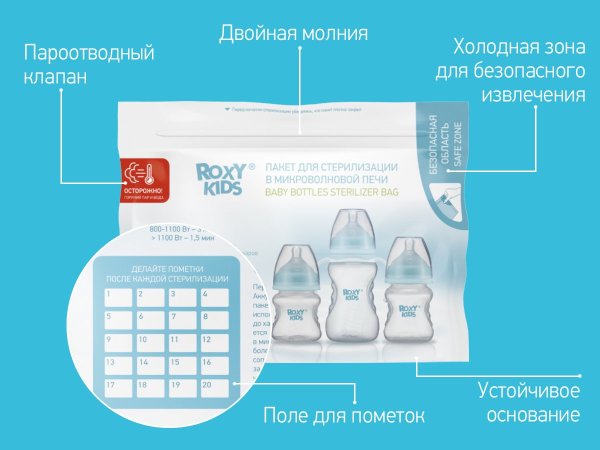 Roxy-Kids Пакеты для стерилизации в микроволновке, 5 штук