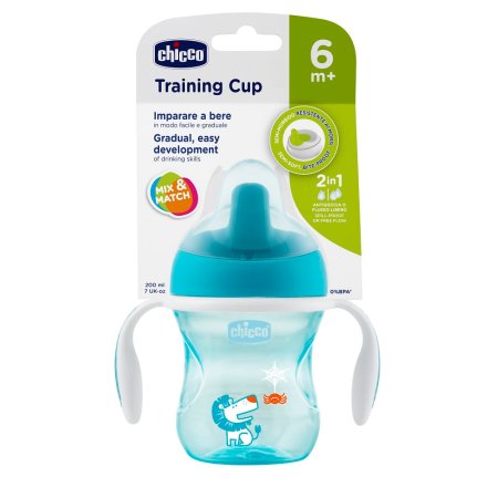 Chicco Чашка-поильник Transition Cup (полужесткий носик), 200 мл / цвет синий, зеленый