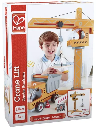Деревянная игрушка "Большой подъемный кран", 8 предметов