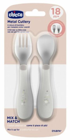 Chicco Набор столовых приборов Metal Cutlery / цвет серый