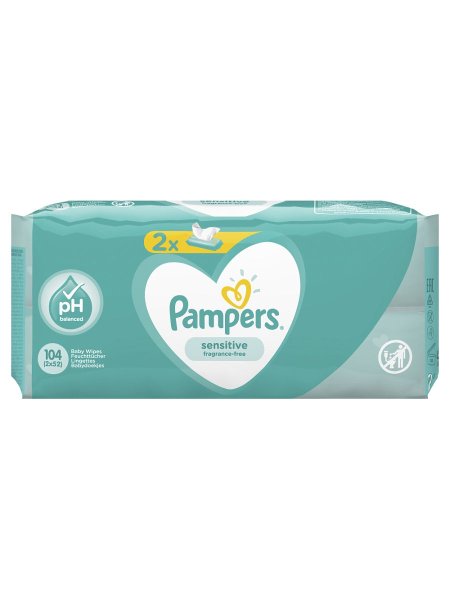 Pampers детские влажные салфетки sensitive 2x52 шт