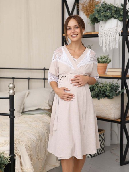 Hunny mammy Комплект для беременных и кормящих 16820, размер 170,176- 96-102 / цвет бежевый меланж - белый