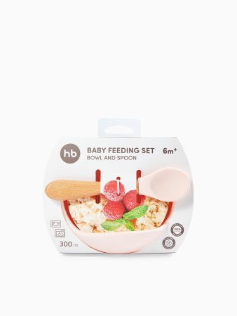 Happy baby Набор посуды для детей: миска на присоске и ложка 15064 / цвет light pink
