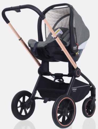 MowBaby Коляска 2 в 1 Zoom PU / цвет Gold Beige (бежево-серый, рама золото)