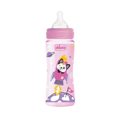 Chicco Бутылочка Well-Being Girl с силиконовой соской медленный поток, 330 мл / цвет розовый