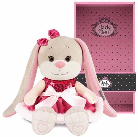 Maxitoys Мягкая игрушка Jack&Lin, Зайка Лин в платье с пайетками и мехом, 20 см
