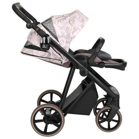 ROAN Коляска 2 в1 Sol короб + прогулка Flowers Powder/Rose gold /руч.Коричневый