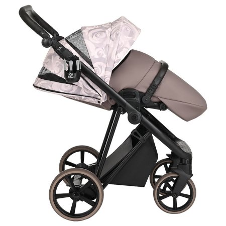 ROAN Коляска 2 в1 Sol короб + прогулка Flowers Powder/Rose gold /руч.Коричневый