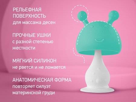 Roxi Kids Силиконовый прорезыватель Mushroom с держателем в футляре / цвет мятный