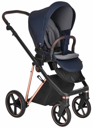 Roan Коляска 2 в 1 Sol Luxury / цвет Mystic Blue (синий, рама розовое золото, ручка темно-коричневая)