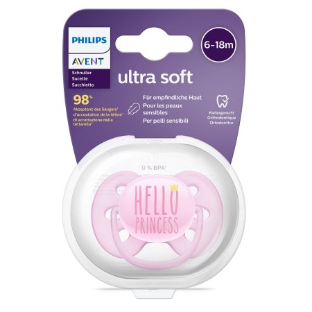 Avent  Пустышка ultra soft с футляром для хранения и стерилизации, 6-18мес для девочек 1шт
