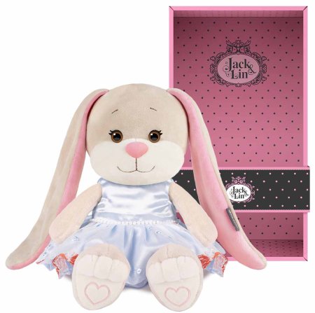 Maxitoys Мягкая игрушка Jack&Lin, Зайка Лин в голубом Платье с бабочками и бусинками, 25 см