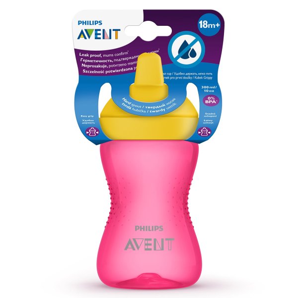 AVENT Чашка-непроливайка с твердым носиком 300мл / цвет розовый