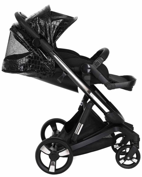 Ibebe Коляска 2 в 1 I-Stop Leathe / цвет crocodile black-black (черный)