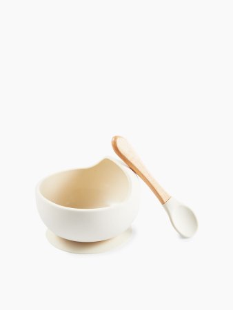 Happy baby Набор посуды для детей: миска на присоске и ложка 15064 / цвет milky