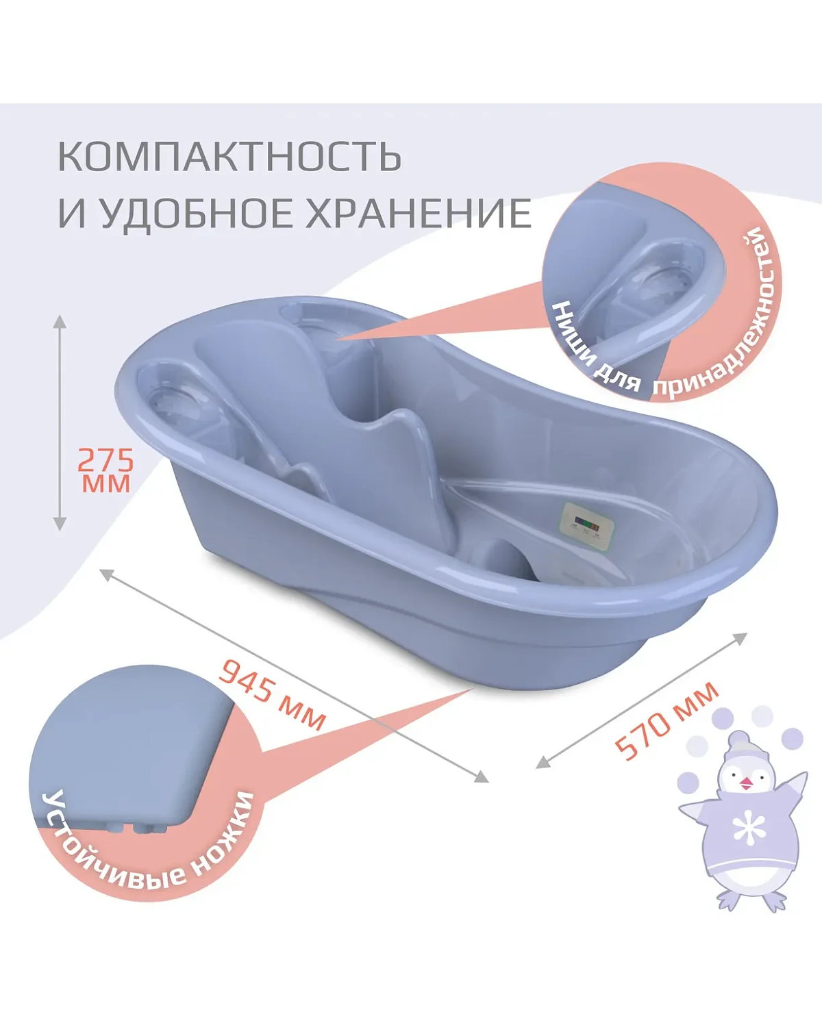 Ванночка для купания Kidwick Лайнер,с термометром.