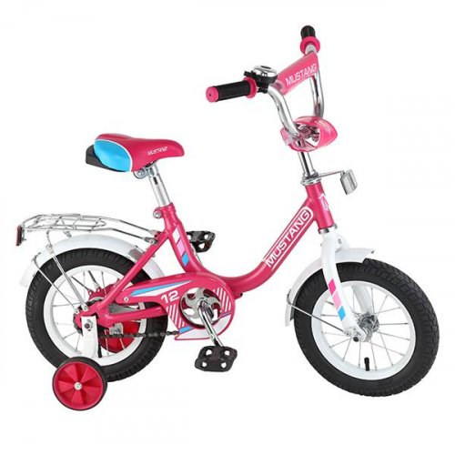 Велосипед детский 12" Mustang G-тип / багажник / страх. колеса / звонок / розовый+белый