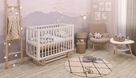 Polini kids Кроватка Simple 340 с маятником / цвет белый-натуральный