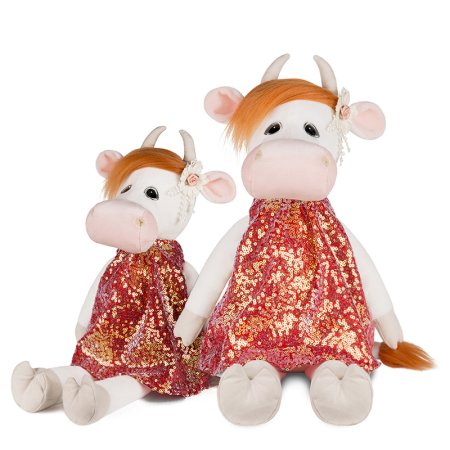 Maxitoys Мягкая Игрушка Luxury, Коровка Глаша в Коралловом Платье, 28 см / цвет белый, коралловый
