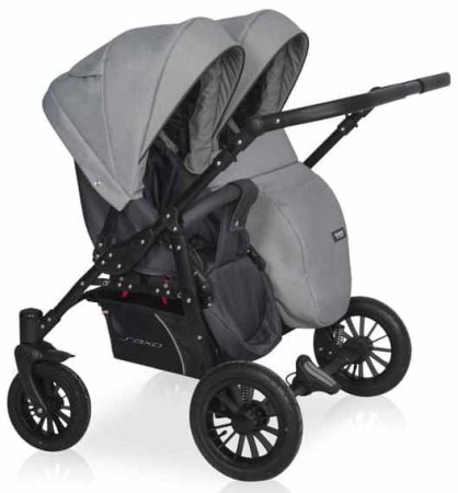 Riko Basic Коляска 2 в 1 для двойни Saxo / цвет 02 серый-чёрный