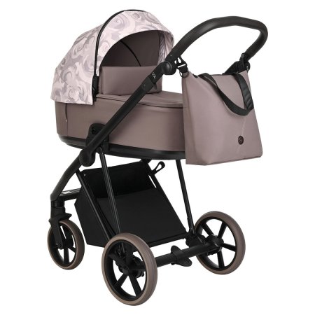 ROAN Коляска 2 в1 Sol короб + прогулка Flowers Powder/Rose gold /руч.Коричневый